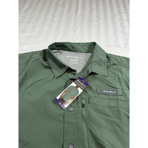 NWT Eddie Bauer Men's Relaxed Fit Short Sleeve Tech Woven Shirt Green Size XXL - Picture 4 of 9